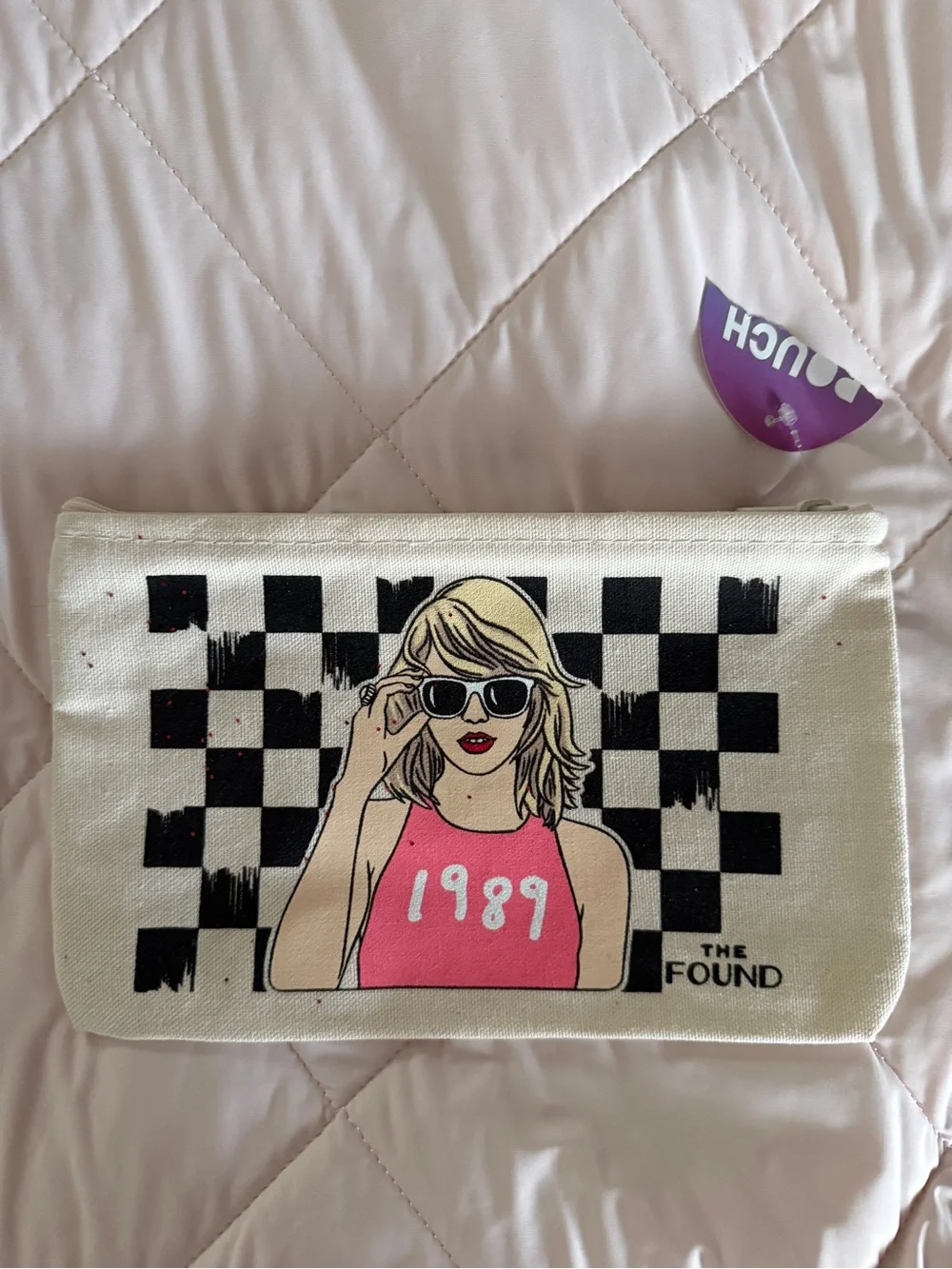 1989 Graphic Canvas Cosmetic Pouch - Pink & Cream